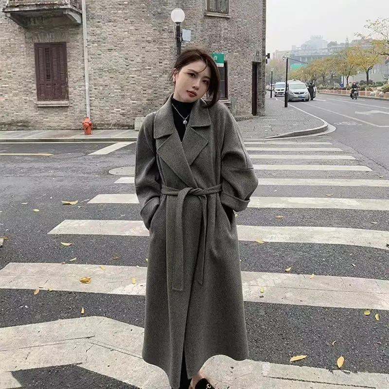 XS-XL Popular double-sided woolen jackets Women's autumn and winter mid length versatile woolen coat