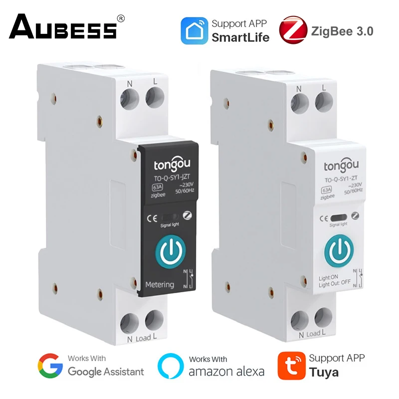 Tuya ZigBee Smart Switch Circuit Breaker With Metering 1P 63A DIN Rail For Home Smart Home Smart Life/Tuya Smart App Control