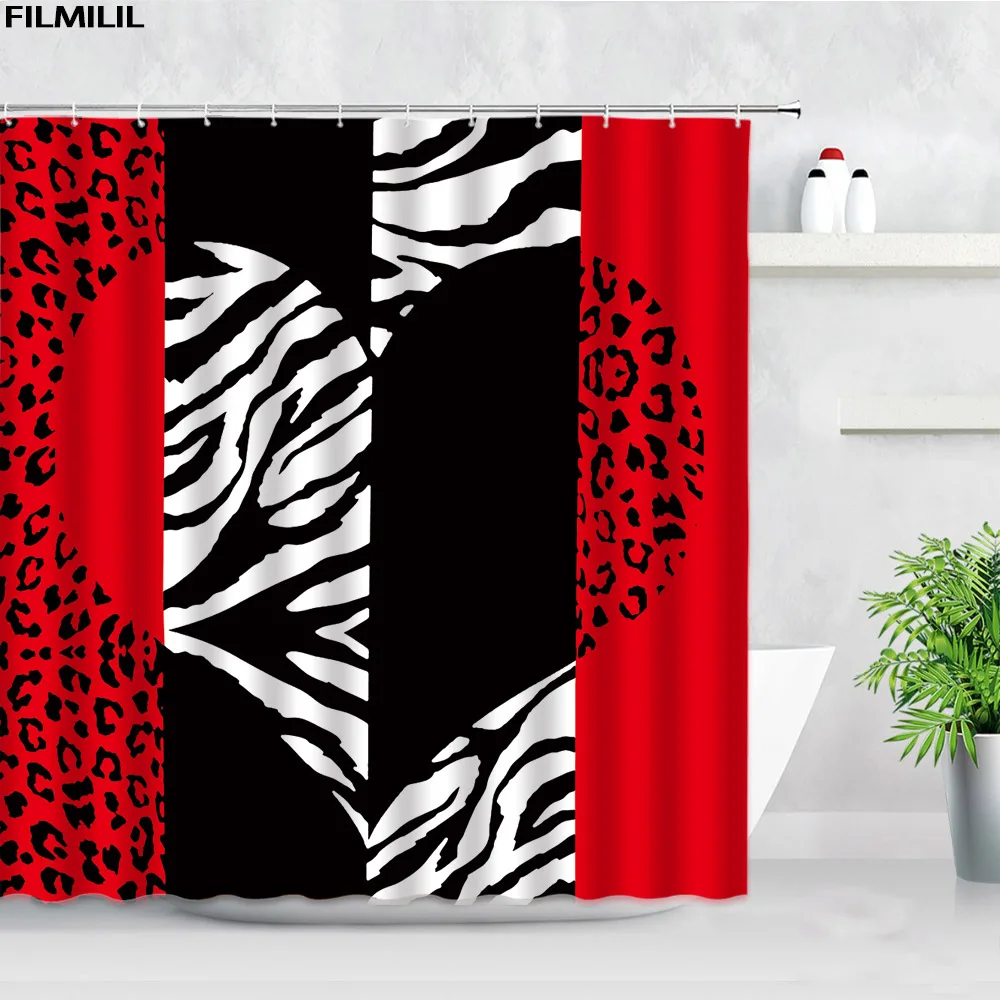 Fashion Art Bathroom Shower Curtain Red Zebra Leopard Print Stripe Modern Home Decor Waterproof Polyester Fabric Bath Curtains