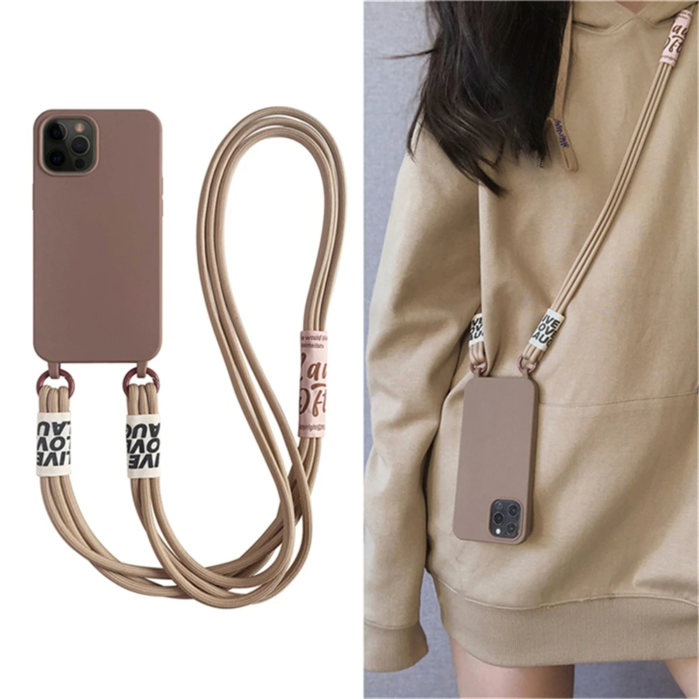 Cord Strap Lanyard Siliocne Phone Case For iPhone 15 14 13 12 11 Pro Max Mini XS X XR 7 8 15 Plus Crossbody Necklace Cover Coque