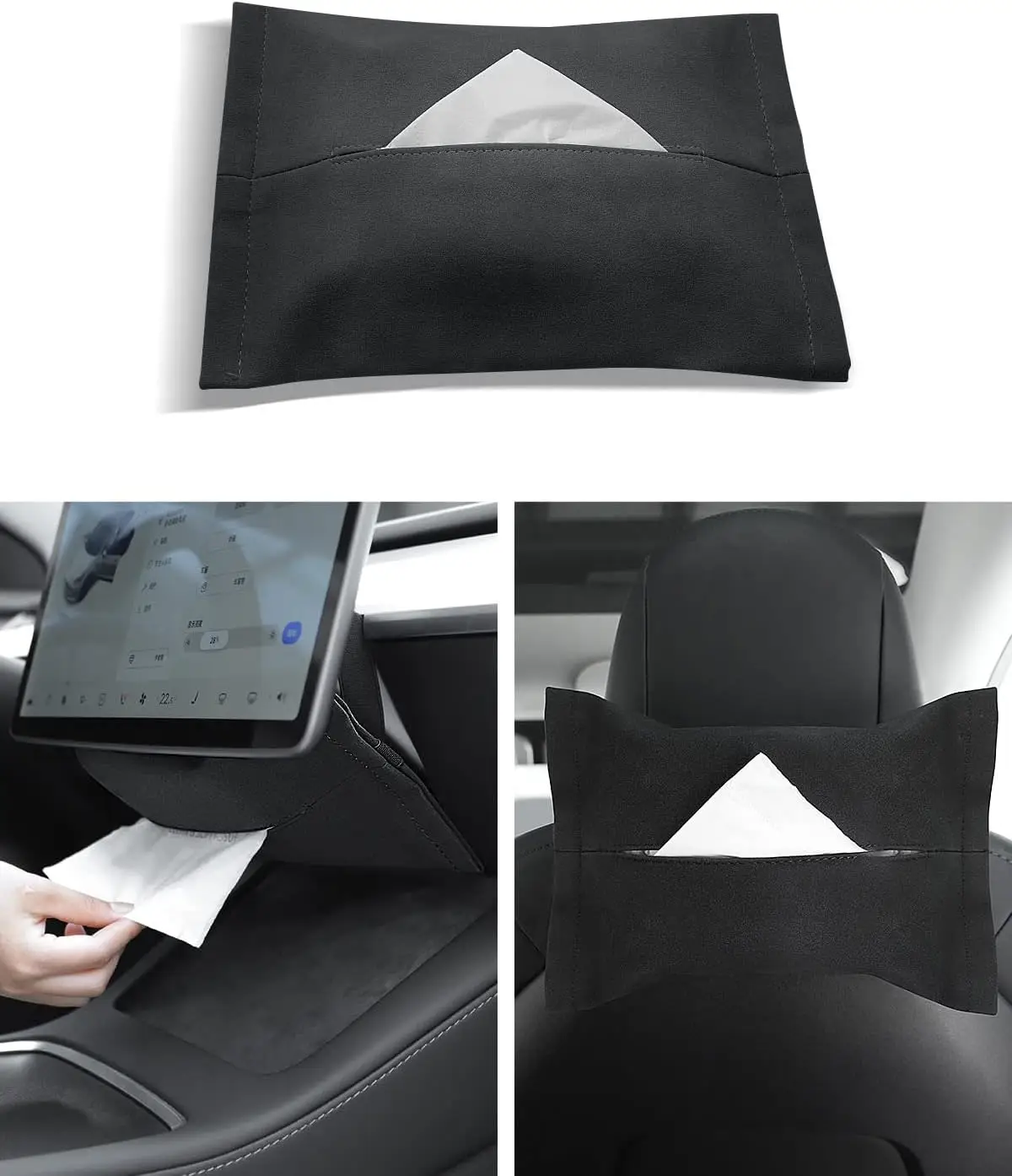 

Car Tissue Box for Tesla Model 3 Model Y S X Interior Car Suede Towel Bag Hidden Behind Screen Napkin Paper Bag Holder Accessory