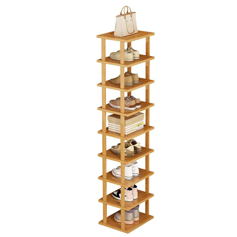 Natural Wood Shoe Rack Multi-Layer Stackable Shoe Organizer Wall Corner Storage Rack Space Saving Shoe Cabinet Home Shoe Shelf