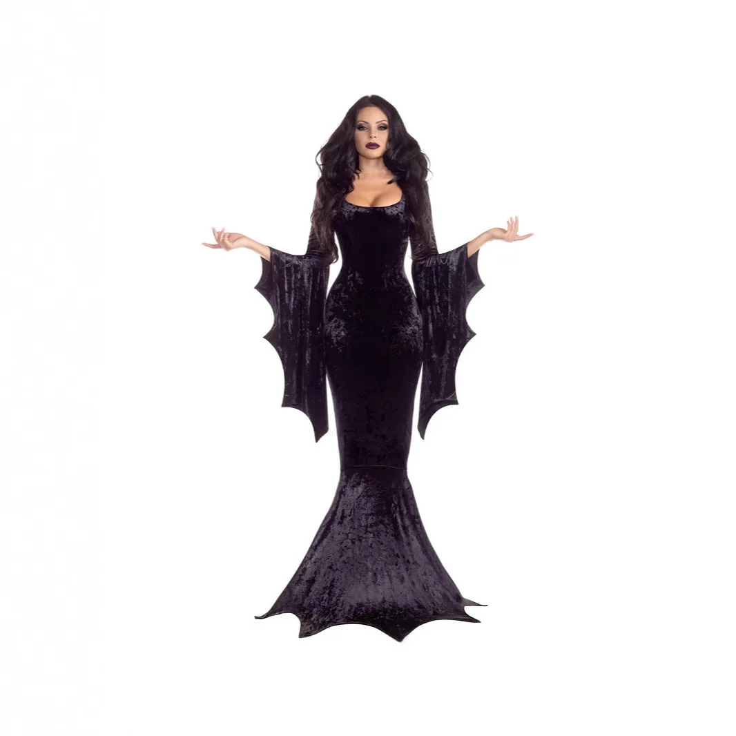 

European and American Halloween Bat Witch Ghost Bride Costume Gothic Witch Vampire Masquerade Long Dress Performance Outfit