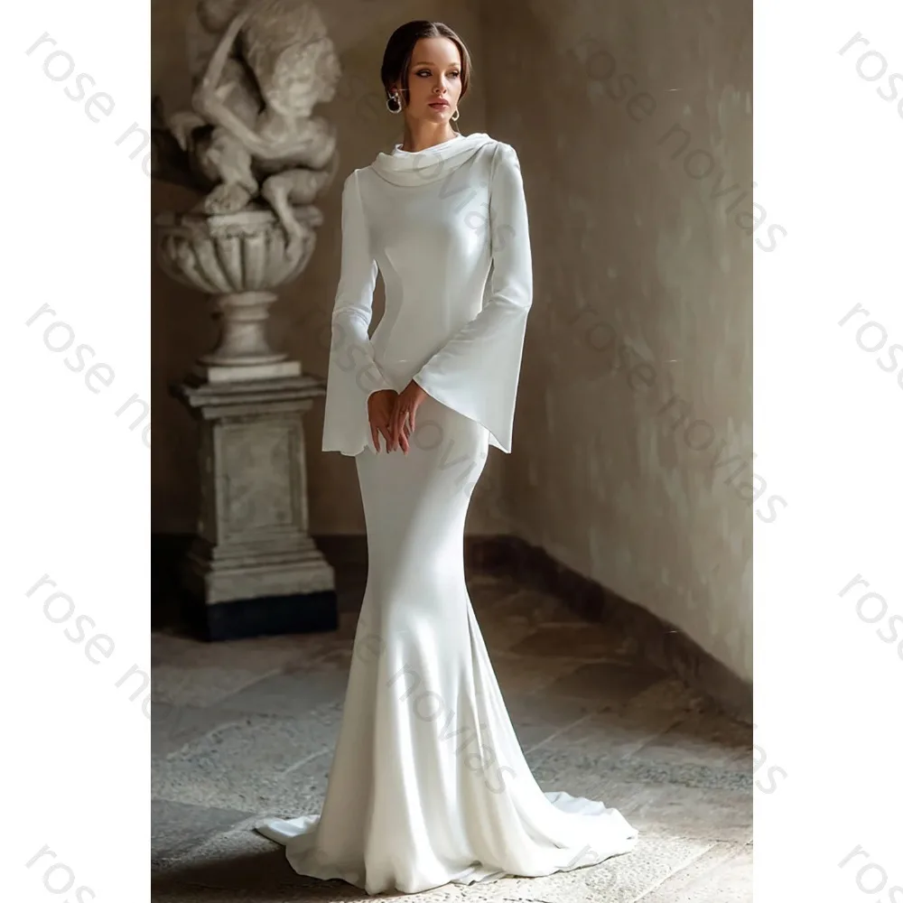Customized Chiffon Wedding Dresses For Bride Scoop High Quality Mermaid White Bridal Cheap A-line for Floor-Length Simple