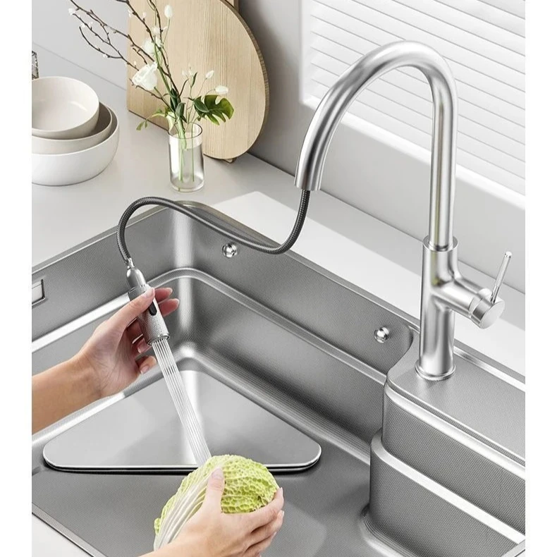 Fine copper pull-out faucet, hot and cold anti-splash universal rotating faucet for household kitchen sinks and balconies