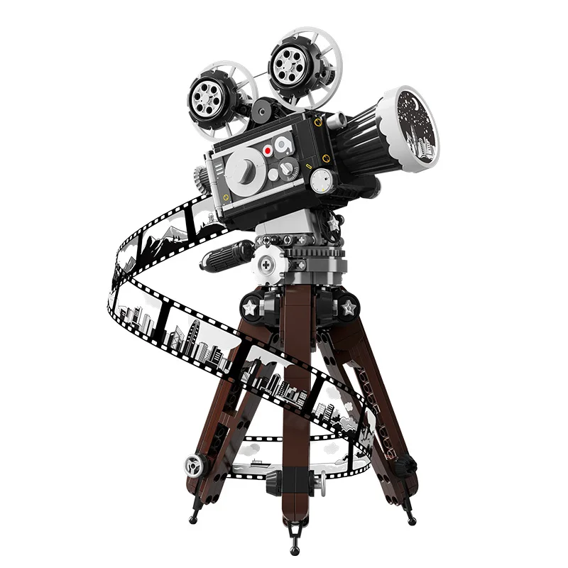 Creative Building Block Simulation Retro Film Movie Projector Construction Kits Model Bricks Toy Collection With Light For Gifts