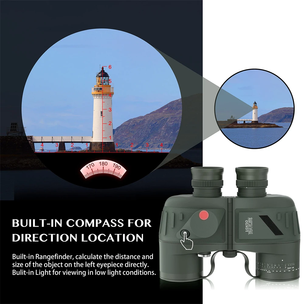 APEXEL HD 10X50 High Power Binoculars With Rangefinder Compass For Hunting Boating Bird Watching Nitrogen Floating Waterproof