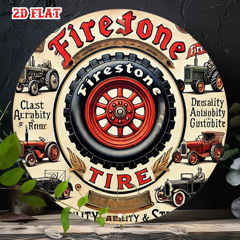 Vintage Round Sign Measuring  Firestone Design Rustic Metal Wall Art Perfect for Decorating Your Home, Garage, Dining Area