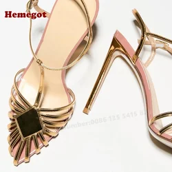 Cut Out T-Strap Sandals Pointy Toe Stiletto Slingback Buckle Women's Sandals Thin High Heels Sexy Splicing Party Shoes Summer
