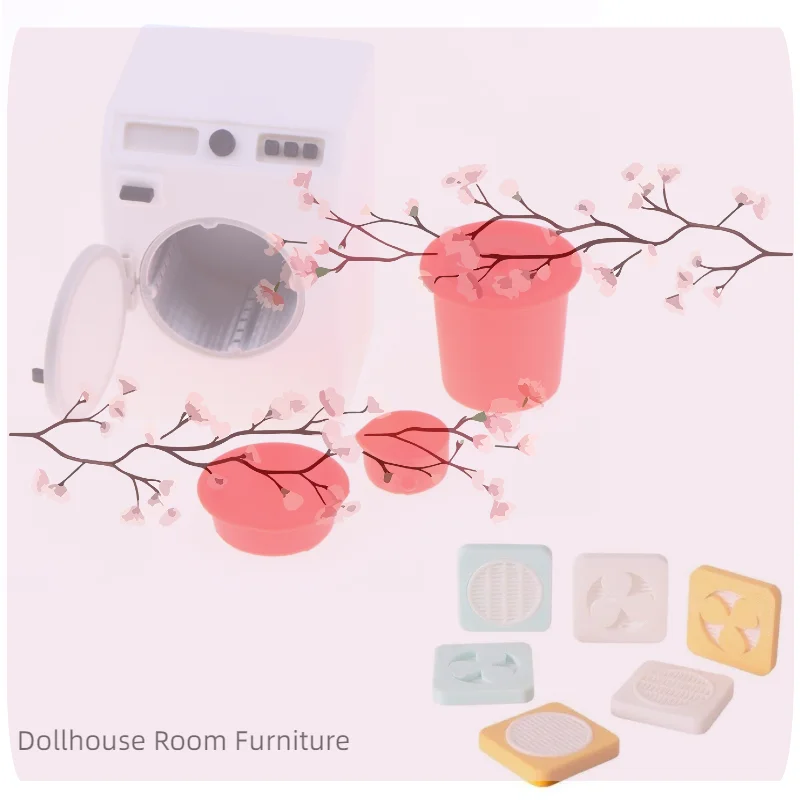 

1/12 Dollhouse Laundry Room Furniture Decor Miniature Washing Machine Bucket Basin Ornament Dolls House Micro Scene Accessories