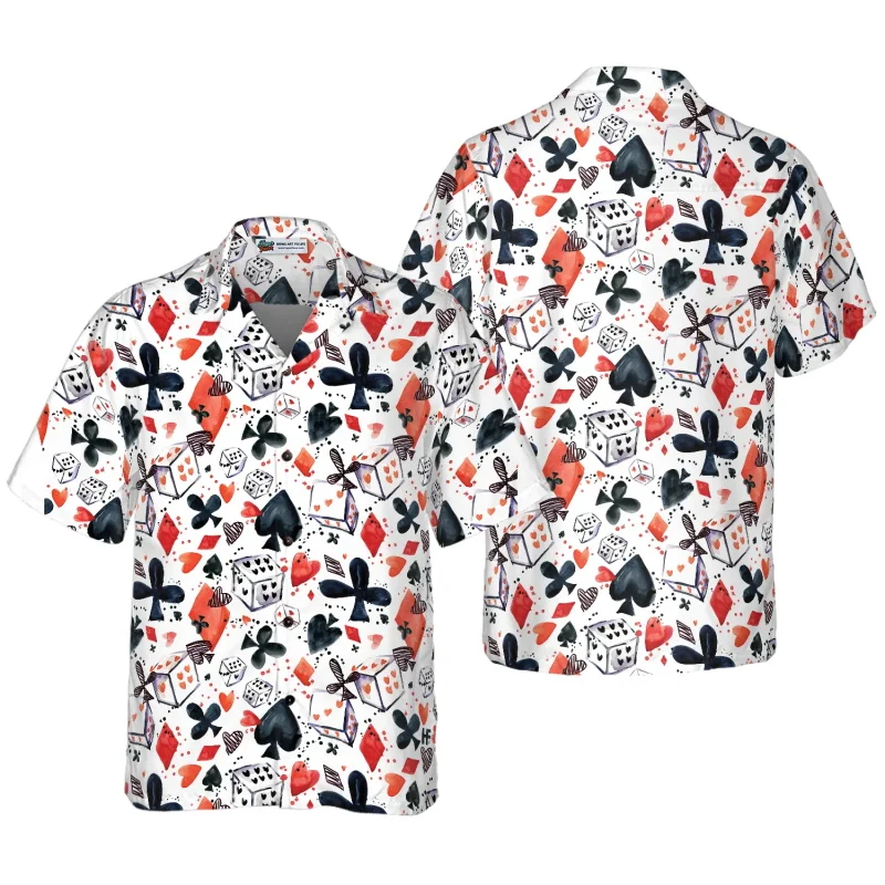 Camicie hawaiane da casinò da poker fiammeggiante con stampa 3D per uomo Camicie da spiaggia da poker fresche a maniche corte estive per lettori di carte Camicia da uomo