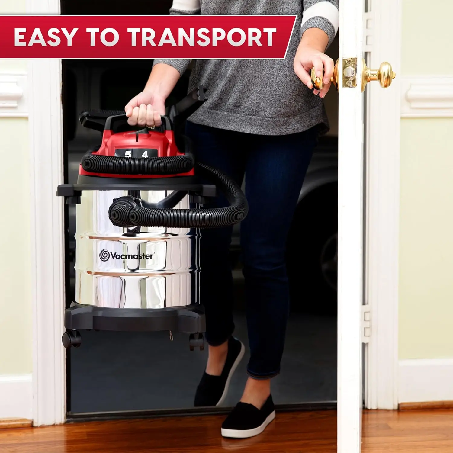 5-Gallon Stainless Steel Wet/Dry Vacuum with 4 HP Motor, 16ft Reach & Blower Function