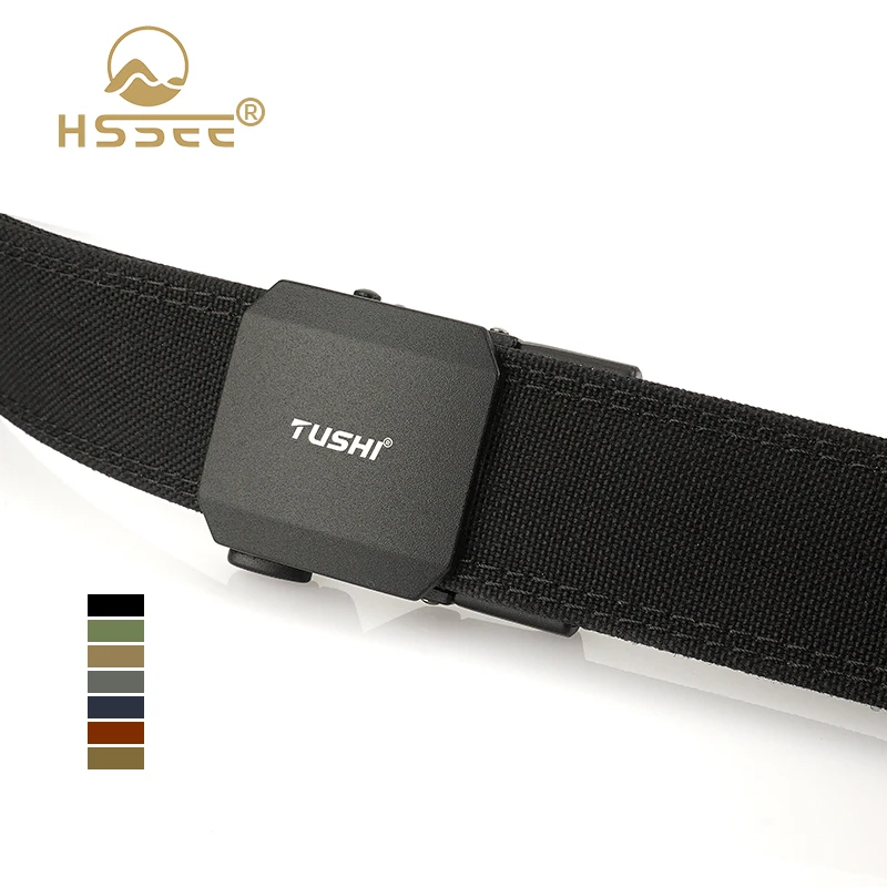 

HSSEE жесткий тактический пояс для мужчин 2026, металлическая автоматическая пряжка, наружный спортивный пояс, толстый нейлоновый повседневный пояс, тактическое снаряжение
