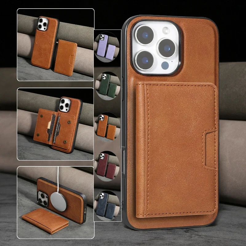 

Magnetic Solid Color Leather Phone Cover For iPhone 16e 15 Pro Max 14 Plus 13 12 Pro With Detachable Flip Card Case