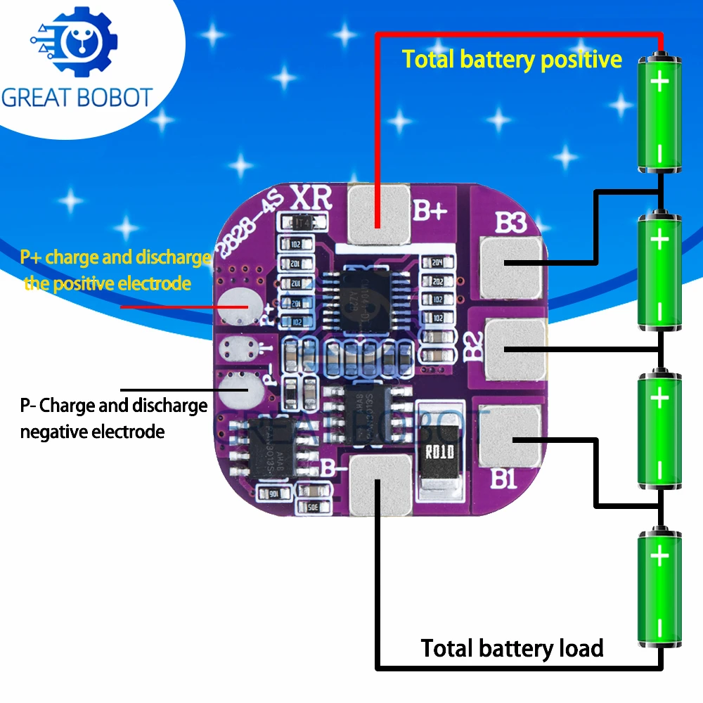 4S 5A Same‑Port BMS Protection Board 14.8V 16.8V Charge Board for 3.7V 14500 Battery Packs