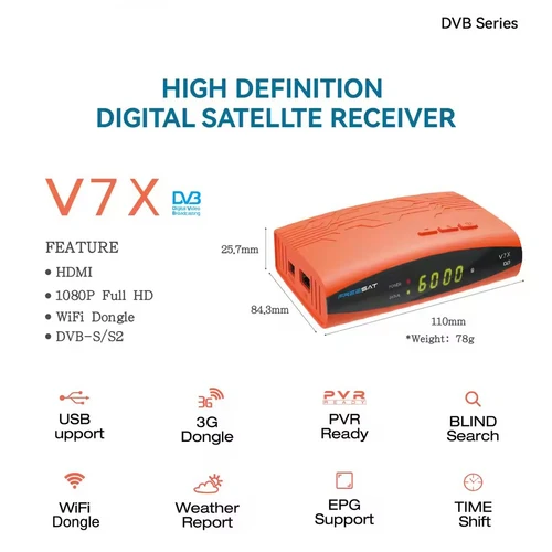 Imagen 2 del producto Receptor de TV por satélite V7X DVB-S2X/S2/S Full HD 1080P H.265 decodificador Digital PowerVu LNB PAL/NTSC decodificador funcam