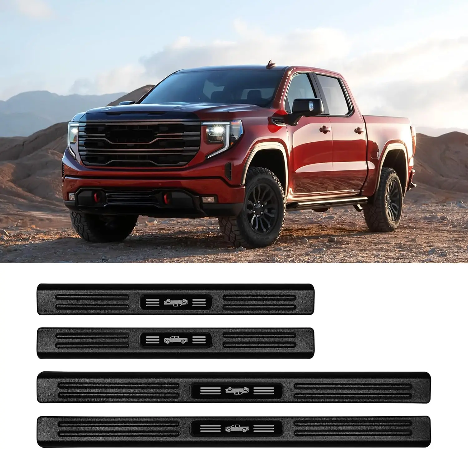 

ABS Material Door Sill Protector Compatible with GMC Sierra 1500(Crew Cab 5.75 ft) &Chevy Silverado 1500 2019-2025 Accessories