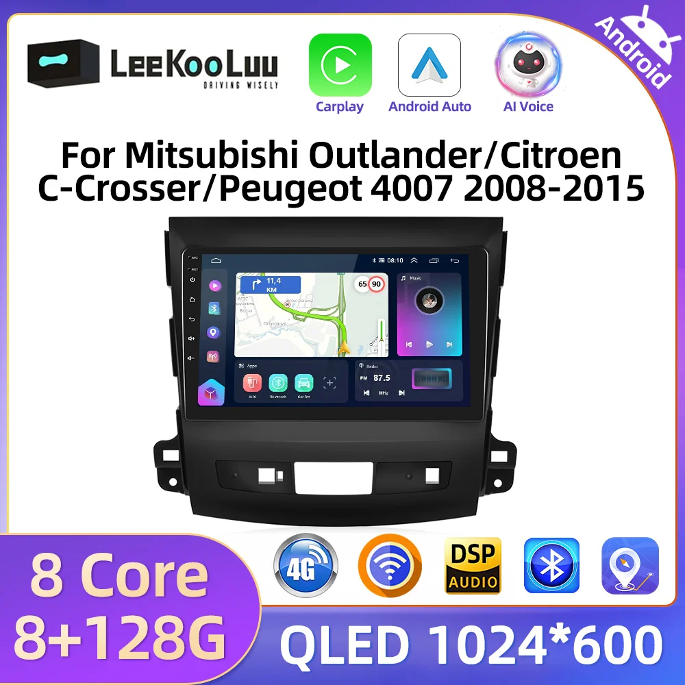 LeeKooLuu Android Auto Radio Carplay For Mitsubishi Outlander/Citroen C-Crosser/Peugeot 4007 2008-2015 Car Multimedia Player GPS