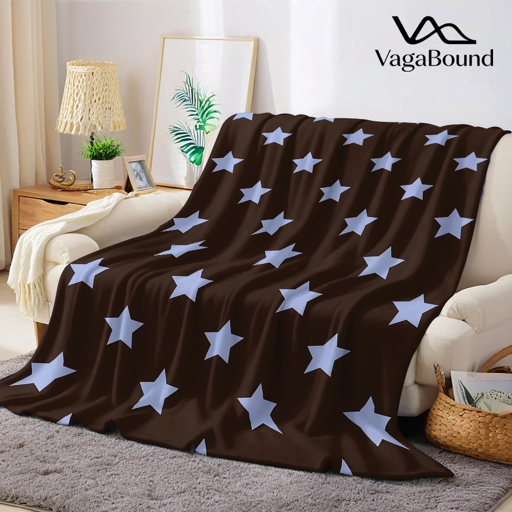 Manta de Franela con Estrellas Celestes Azul Claro y Marrón Oscuro, Cálida y Suave, Decorativa para Halloween