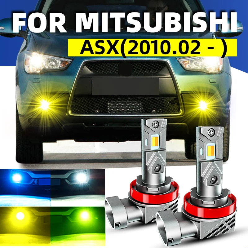 2pcs Car LED Front Fog Lights Bulbs Dual Colors Switchback White Yellow For Mitsubishi ASX GA 2010 2012 2015 2018 2020 2021 2022