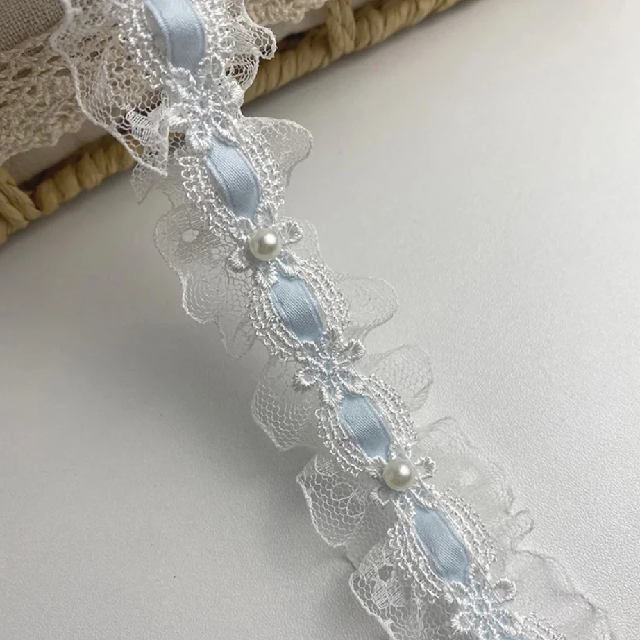 1 Yard Lolita Spitze Elfenbein Perlen Rüschen Spitzenstoff Kantenband Satinband DIY Kleidung Vorhänge Möbeldekorationen 3,5 cm breit – Detail 8