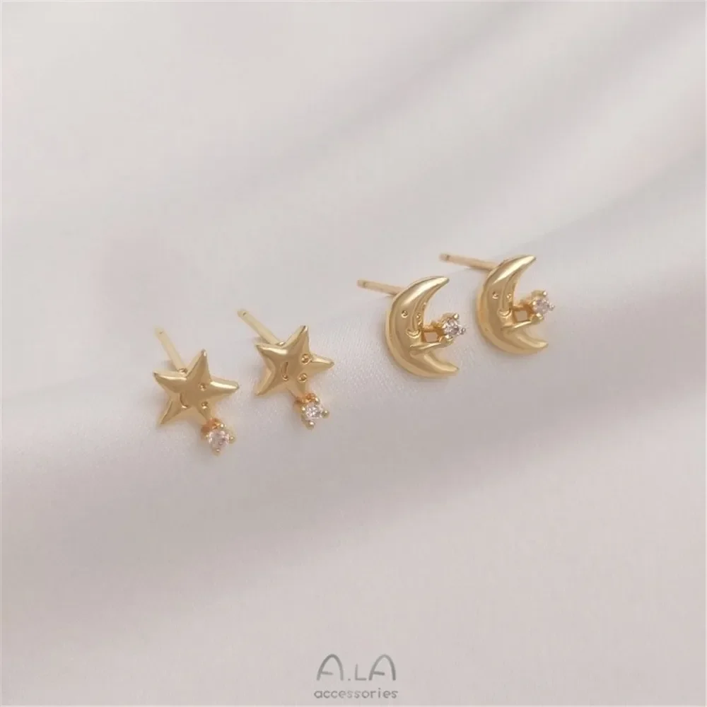 

Zirconium Star Moon Silver Needle Earrings 14K Gold Star Moon Face 925 Silver Fungus Needles Simple Light Luxury Earrings