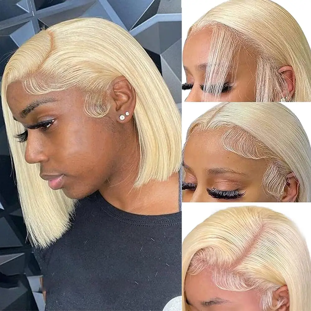 

613 Blonde Bob Wig Human hair 180 Density 13x4 Blonde Lace Front Wigs Human Hair 613 HD Lace Frontal Pre Plucked With Baby Hair