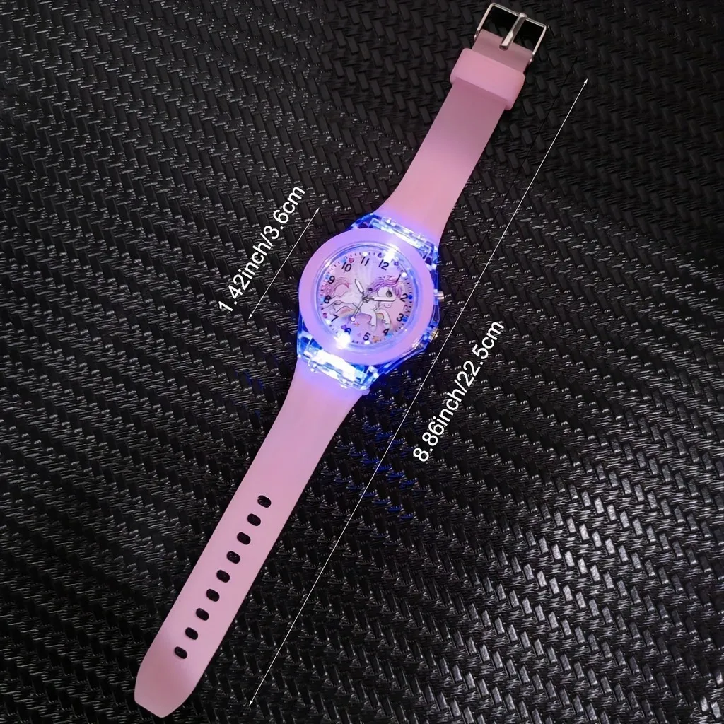 Kegllect 5 個ユニコーン子供用腕時計 & ブレスレット & ネックレス & イヤリングナイトグローシリコンガールウォッチ子供用ピンクギフトセット