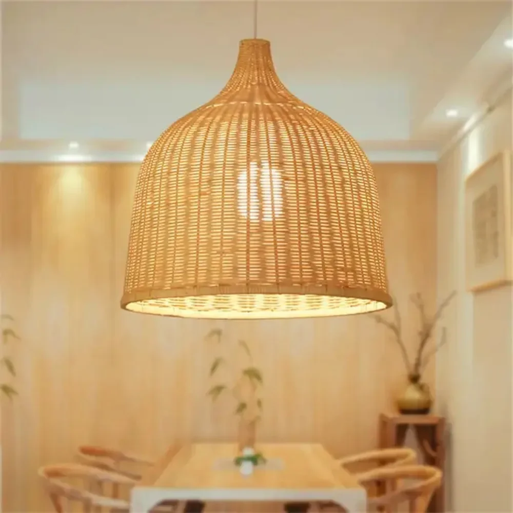 Rattan Woven Pendant Light, Natural Handmade Ceiling Pendant Lighting Chandelier, Hanging Lampshade Fixture Home Decoration