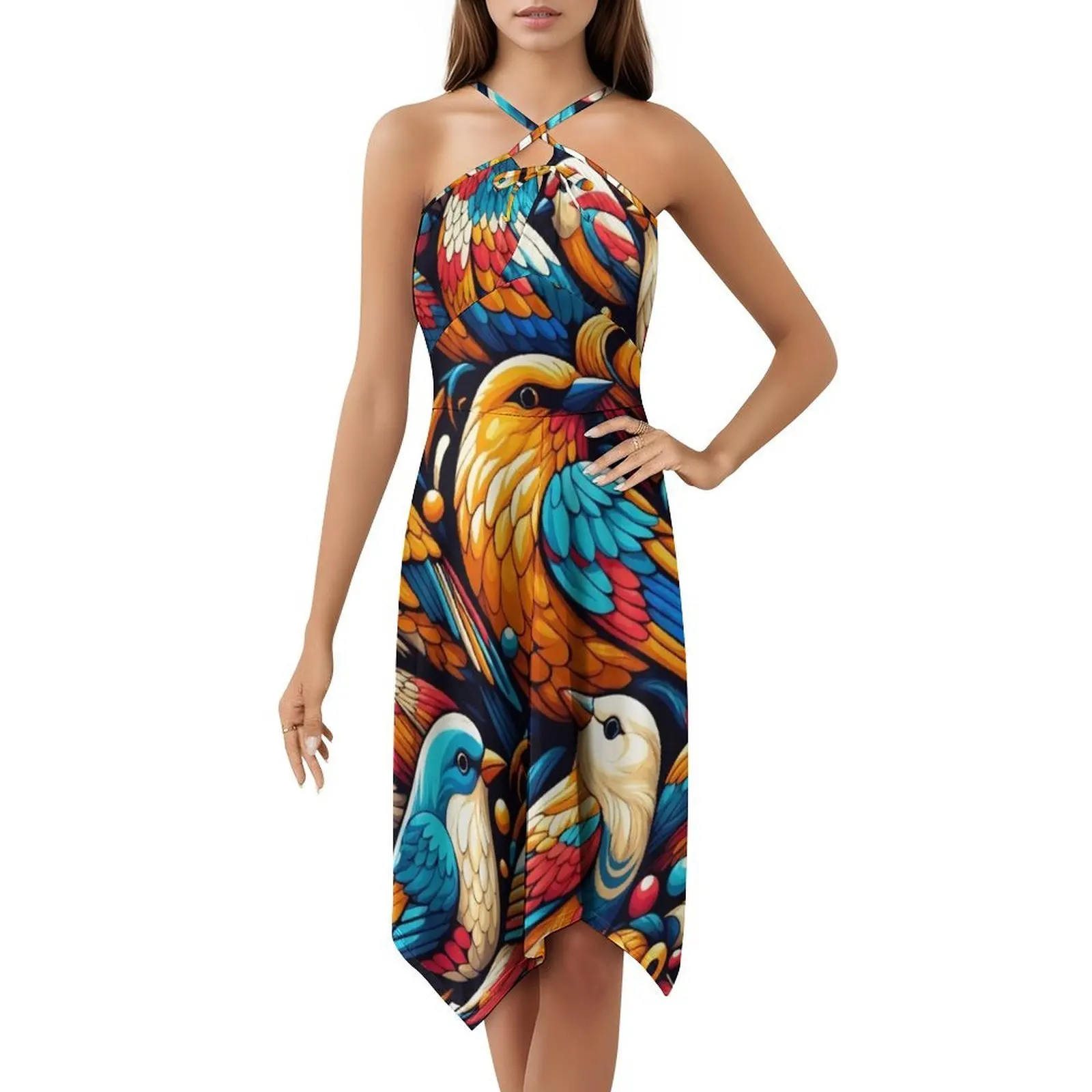 فستان Everybirdy مزين بالورود للنساء للربيع والصيف فستان كاجوال للحفلات من Everybirdy Birds Bird Nature Pattern فستان سهرة #5