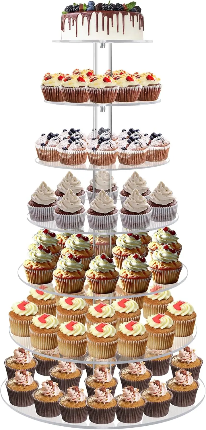 

7-Tier Clear Acrylic Cupcake Tower Stand for Parties, Weddings, and Baby Showers - Holds Up to 60 Desserts