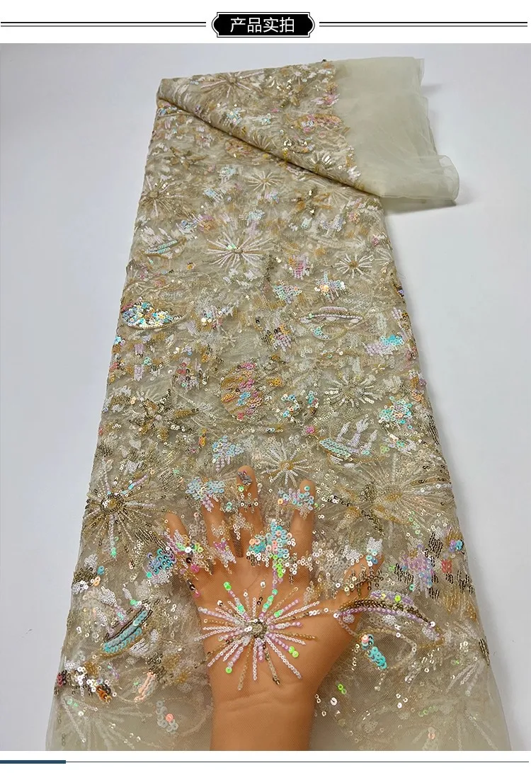 1yard Exquisite Space planet star sequin embroidery tela new gauze fabric for clothing wedding Dress cheongsam fabrics