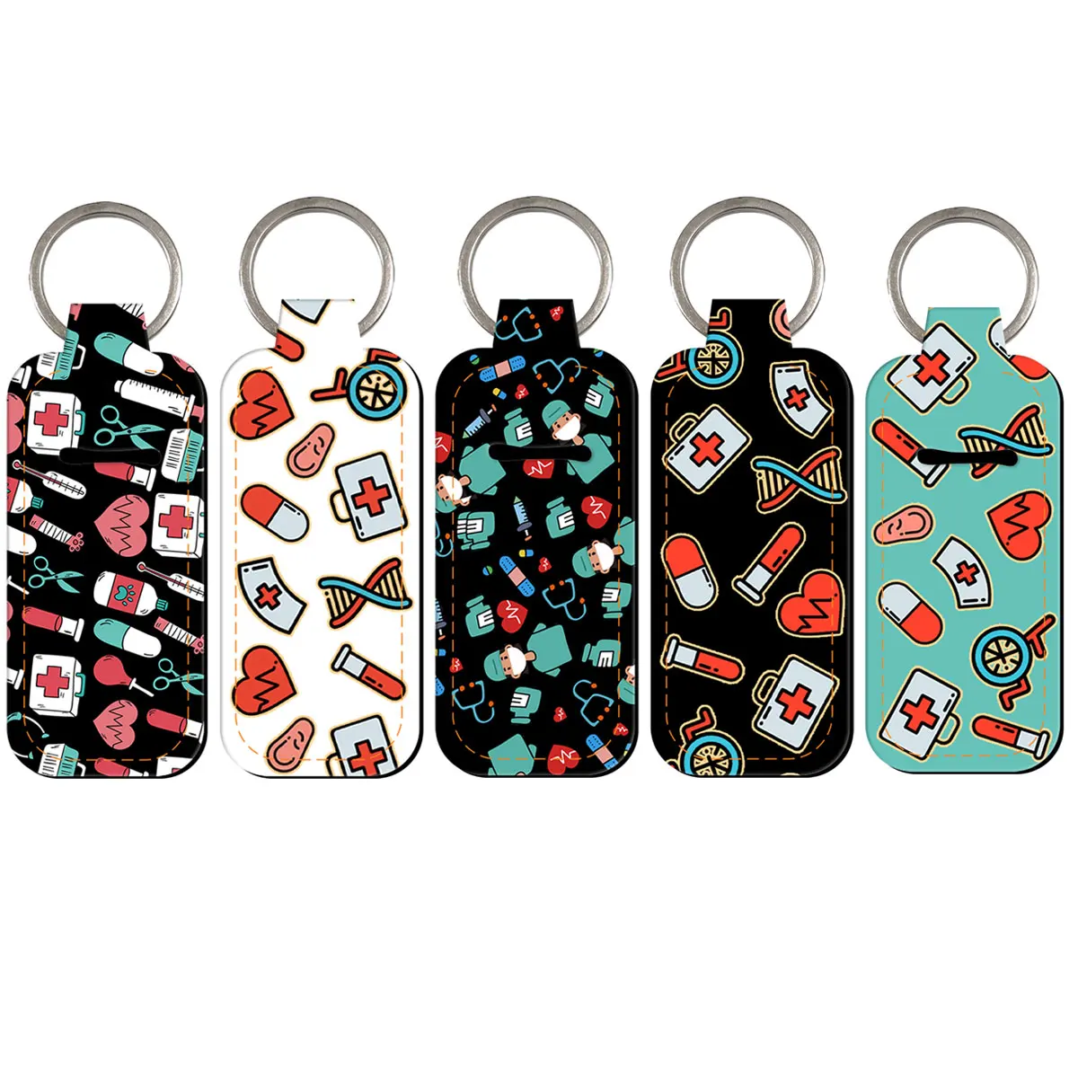 Doctor Clip On Lipstick Holder Keychain Print Cartoon Medical Equipment Keyring Trendy Lip Balm Key Chain Bag Accessories