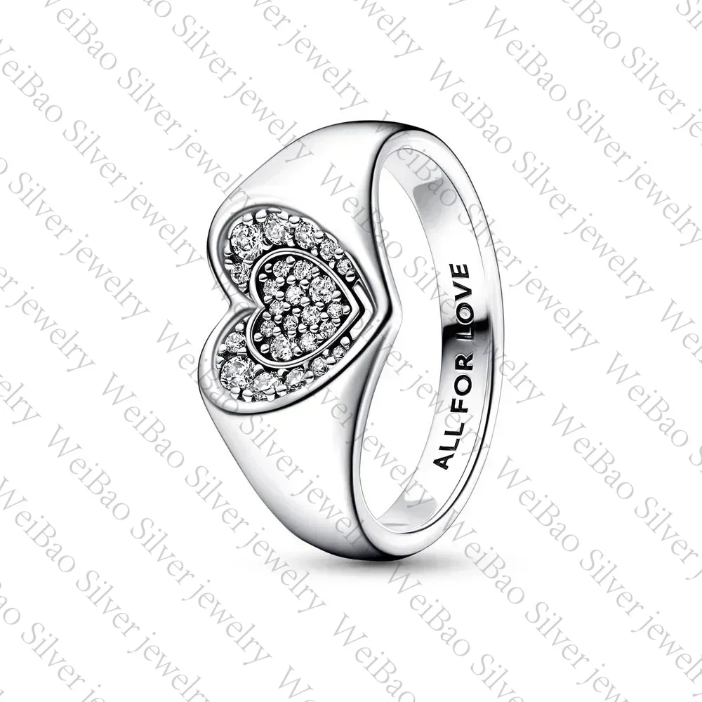 Pavé Signet Ring تألق موجة لي بافي والأحمر المزدوج الدائري لتقوم بها بنفسك GiftNew جودة عالية 925 فضة جميلة مشع القلب