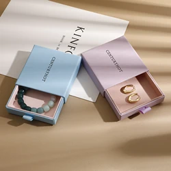 PUPPYSEW 50pcs 9.5*9.5*2.5cm Paper box custom necklace ring box with sponge personalized logo Exquisite jewelry package split dr