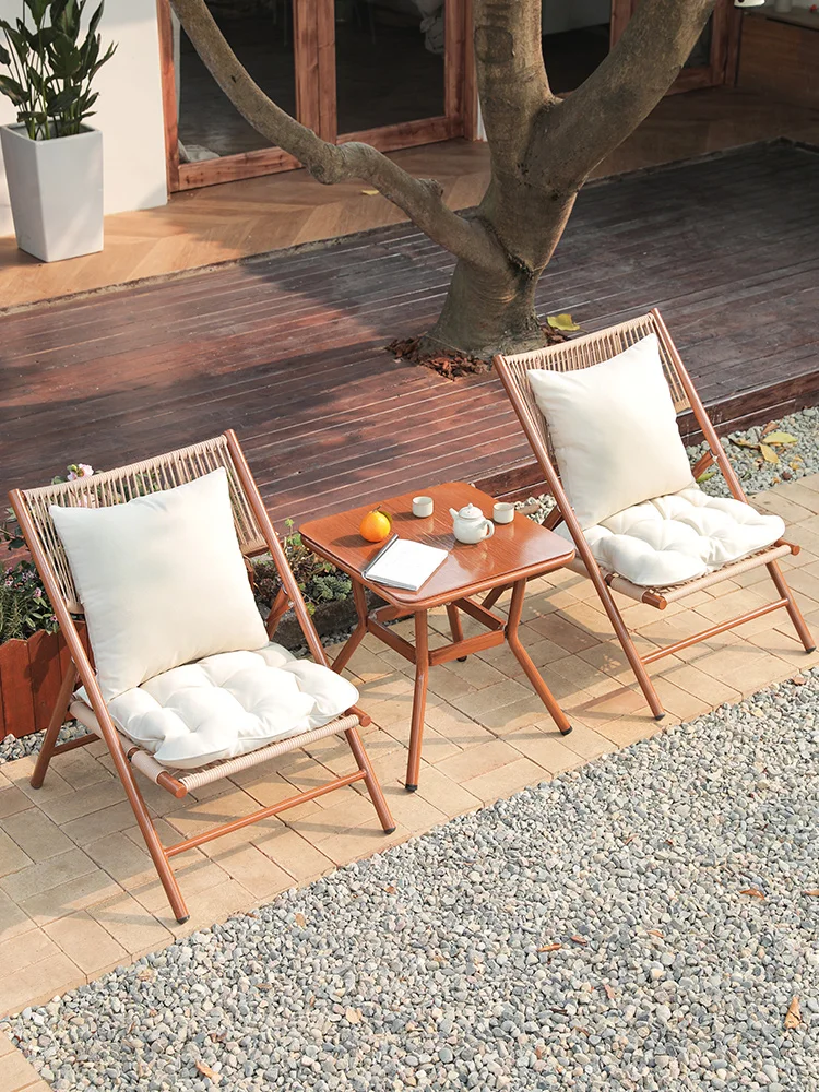 

Outdoor recliner folding reading leisure lazy so******ch break rattan chair new Chinese balcony small table and chairs