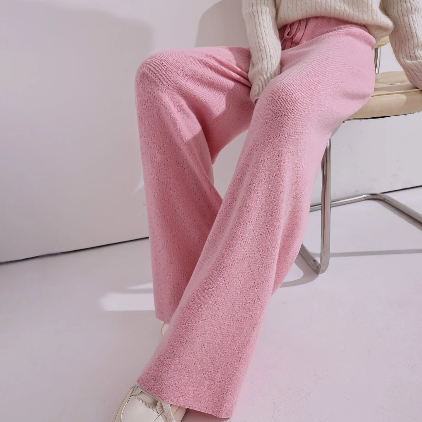 Hot Sale Loose Trousers Women 100% Australian Wool Knitted Pants 5-Colors 6-Sizes Winter Fashion Long Trouser