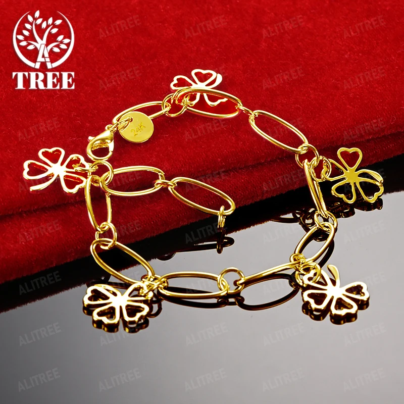 الفاخرة 18 كيلو سوار ذهب أربع أوراق البرسيم قطرة الماء ثعبان سلسلة للنساء موضة حفلة هدية عيد ميلاد هدايا مجوهرات شعبية #4