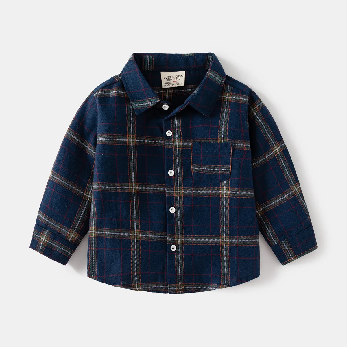 Spring Autumn Boys\' Long Sleeve Pocketed Casual Cotton Plaid Shirt Kids Loose Stylish Striped Top, Ages 3-8, 3 Colors Available