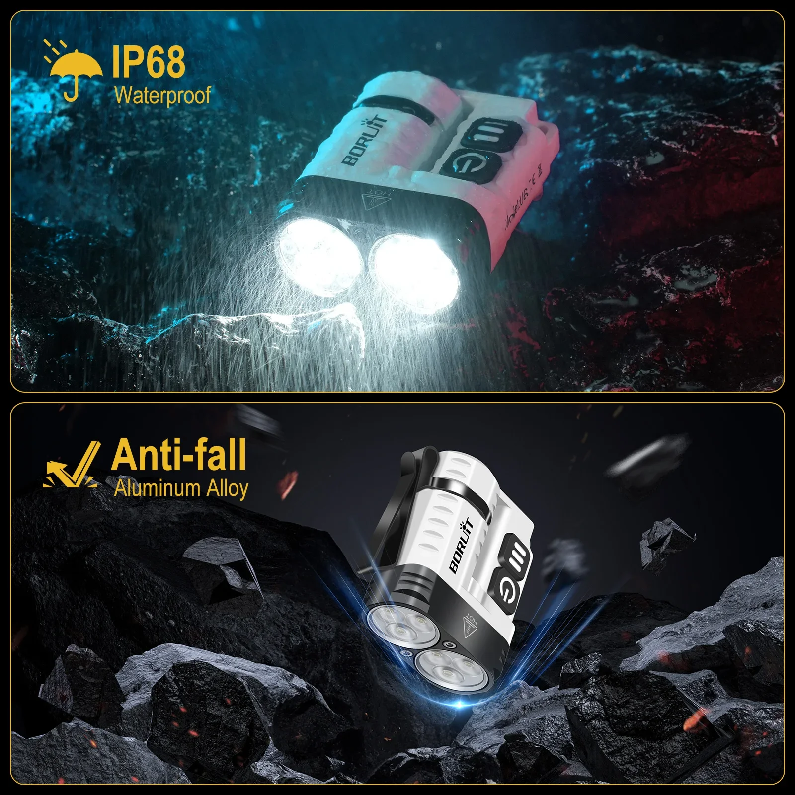 BORUiT U6 SST20 LED EDC Flashlight Keychain Work Light Type-C Rechargeable Clip Torch with Magnet Camping Pocket Lantern