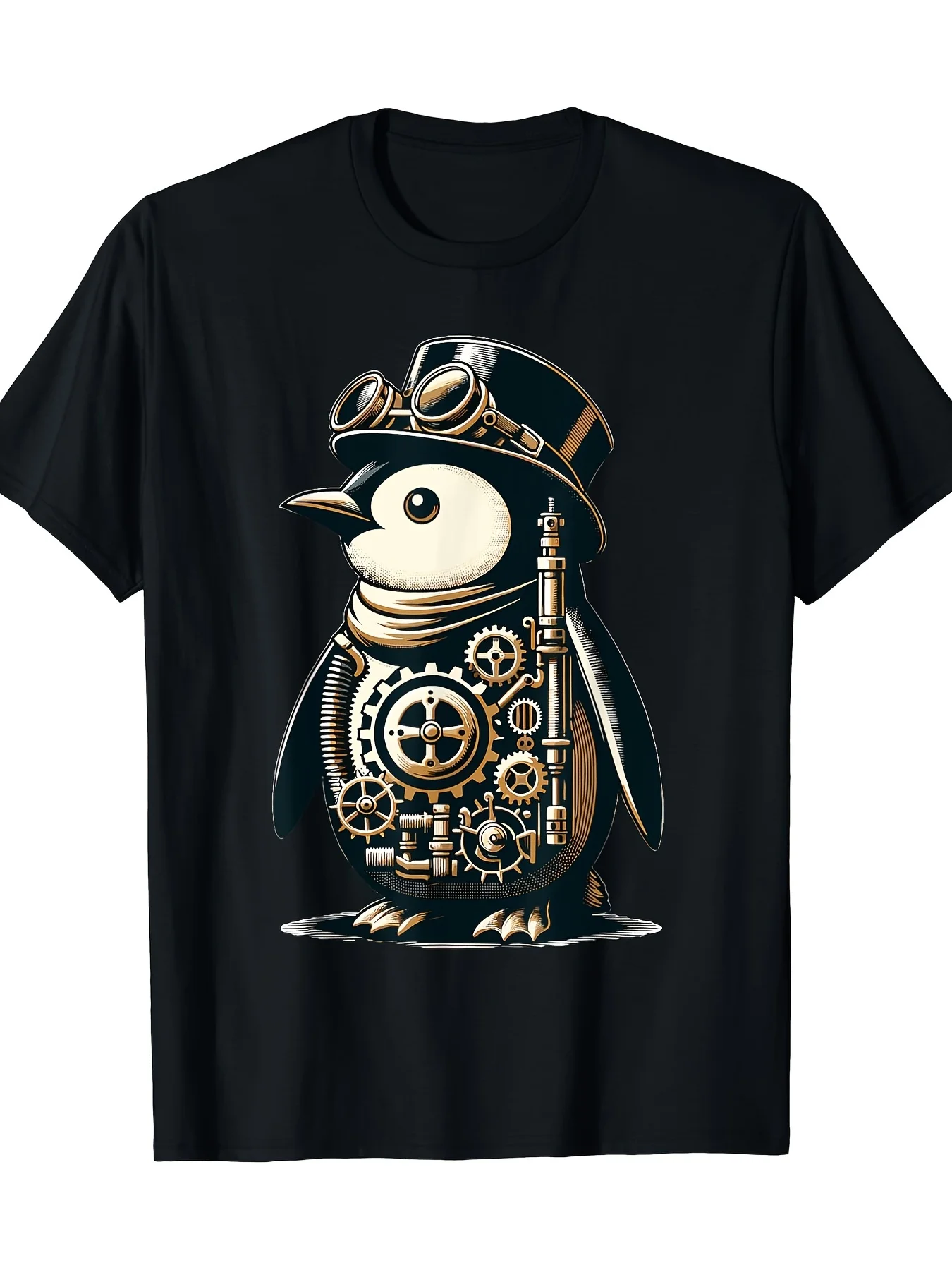 

Steampunk Penguin Print T-Shirt - Comfortable Casual Wear with Eye-catching Designs - High-quality Short Sleeve Tees
