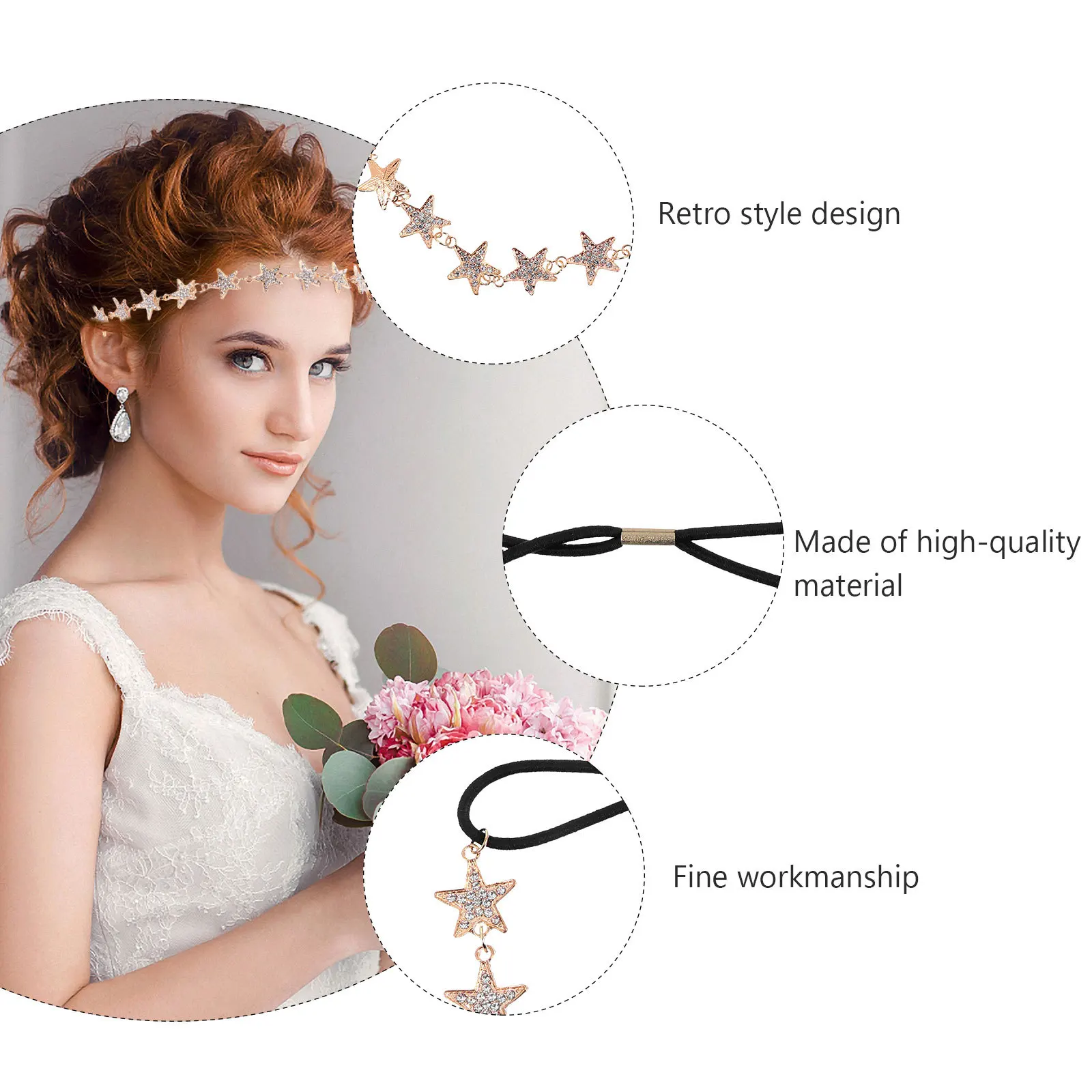 

Elegant Crystal Star Hairband Alloy Headband Bridal Hair Jewelry Wedding Headwear Fashion Hoop Alloy Headband Elegant Headwear