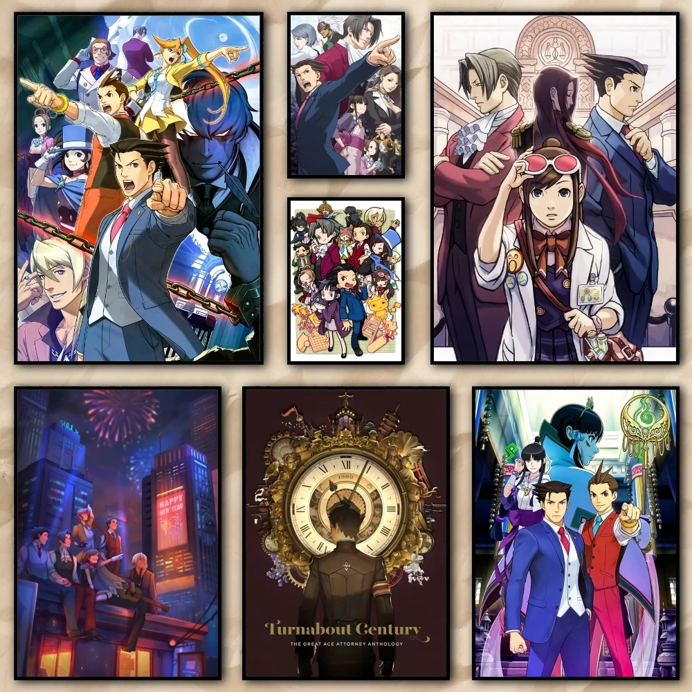 Affiche Ace Attorney HD, art mural collant, imperméable, décoration esthétique pour la maison, le salon, la chambre à coucher, le bar