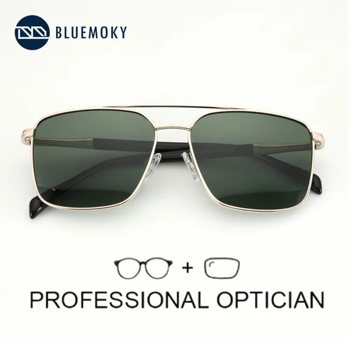 Imagen 1 del producto BLUEMOKY, gafas de sol graduadas de aviador de Metal a la moda de talla L, gafas de sol polarizadas progresivas UV400 para miopía para hombre