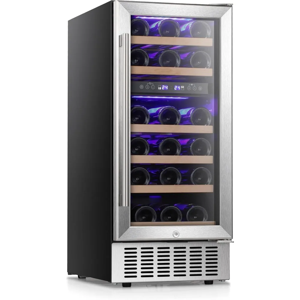

Wine Fridge 15" Wine Cooler Under Counter Beverage Refrigerator Beer Mini Fridge 28 Bottles Dual Zone Built-in Frreestanding
