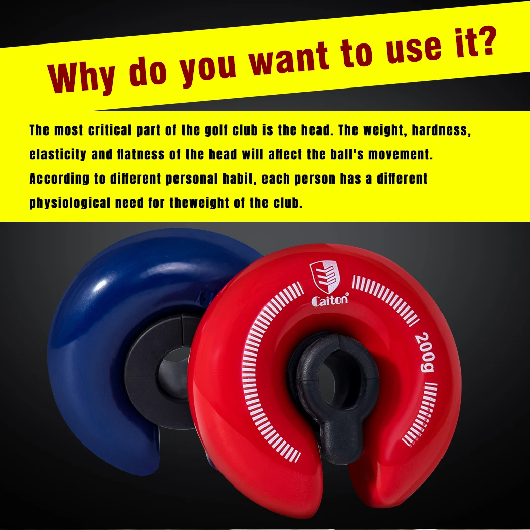 Caiton 200g Golf Swing Weight Ring 2.4in, Non-Slip Rubber Clamp for All Clubs Speed Power Strength Tempo Warm Up Practice Aid