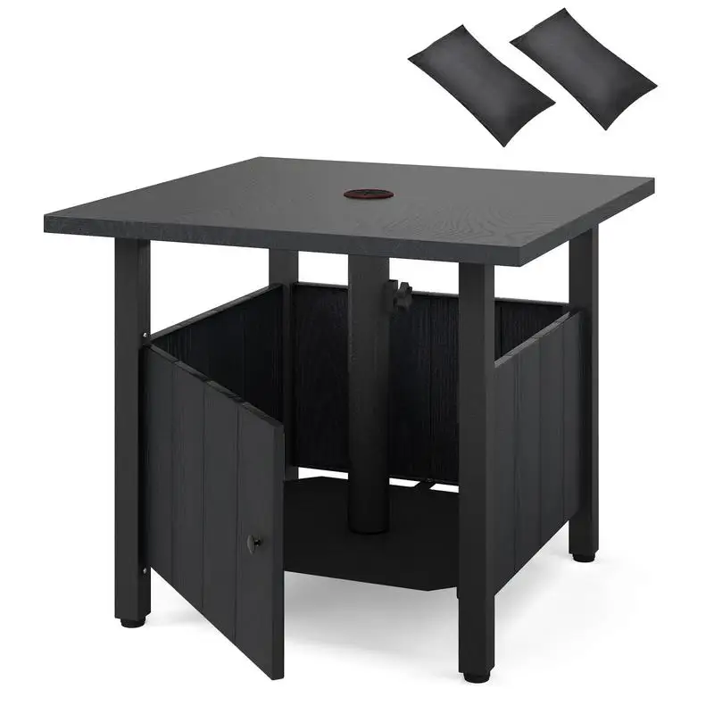 Mesa Auxiliar para Exteriores con Orificio para Sombrilla de 4.8cm y 2 Bolsas de Arena - Negra