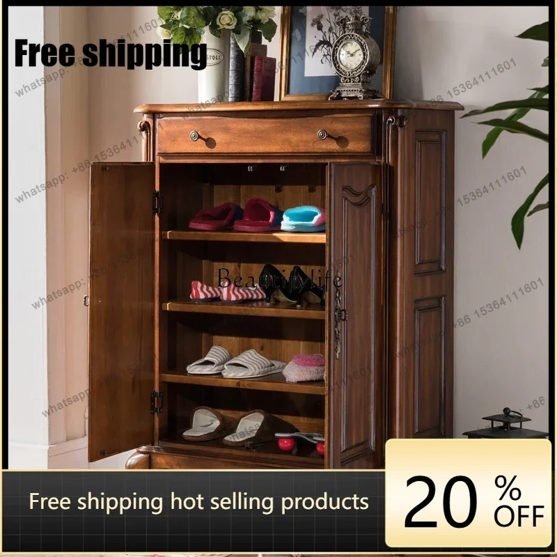 Factory DirectAmerican-style Solid Wood Double-door Shoe Cabinet Home Living Room Entrance Storage Cabinet