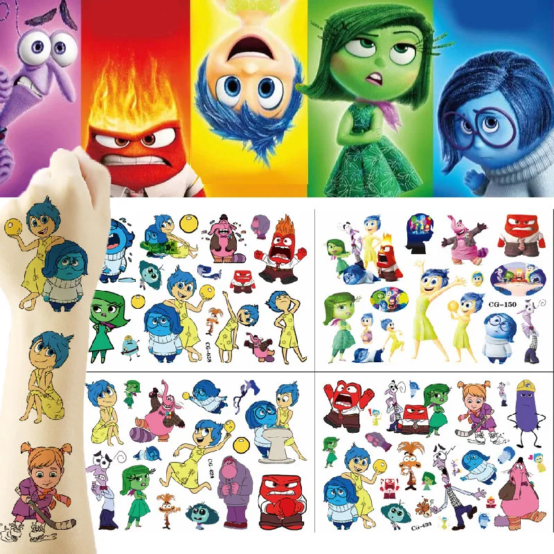 New Anime Disney Inside Out Stickers Kawaii Joy Sadness Anger Disgust Fear Tattoo Sticker Cartoon Children Gifts