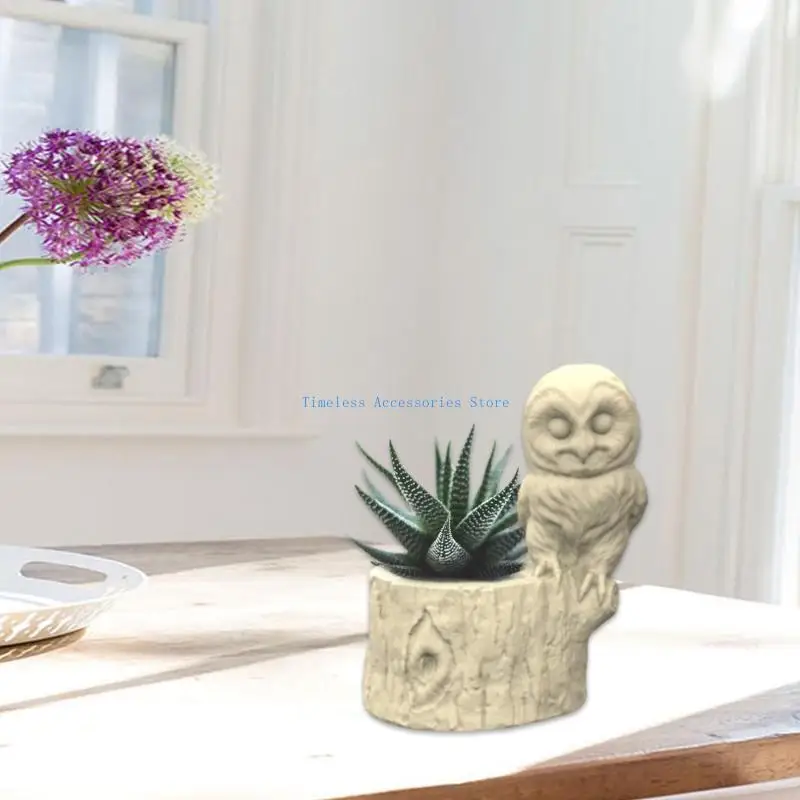 97QE قالب سيليكون على شكل بومة قابل لإعادة الاستخدام، قوالب أوعية نباتية فريدة من نوعها، نسيج من السيليكون مناسب لصناعة الأسمنت #3